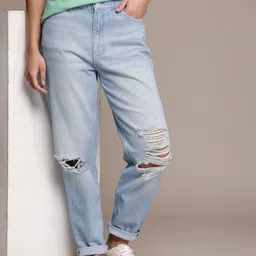 Calvin Klein Jeans Women Mom Fit Mid-Rise Highly Distressed Pure Cotton Jeans-image-69