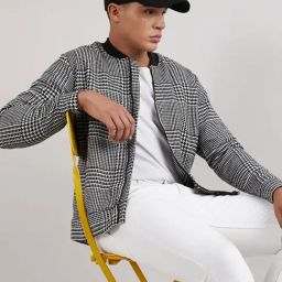 Campus Sutra Black & White Cotton Regular Fit Checks Jacket-picture-18
