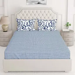 Layers Illuminating Homes Blue Cotton 150 TC King Size Bed Sheet with Pillow Cover-image-4