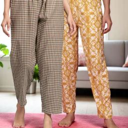 Kryptic Mustard & Brown Cotton Relaxed Fit Printed Lounge Pants - Pack of 2-picture-0