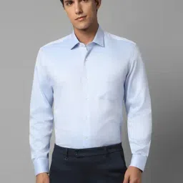 Luxure By Louis Philippe Blue Cotton Slim Fit Self Pattern Shirt-picture-19