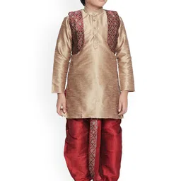 Jeetethnics Boys Gold-Toned & Red Self Design Kurta Set with Jacket-picture-33