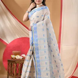 Desh Bidesh Blue Handloom Woven Design Saree Without Blouse Piece image 4