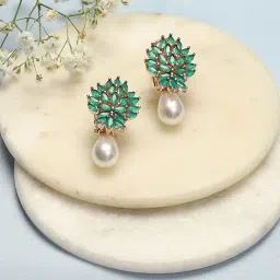 Biba Green Brass Drop Earrings for Women-image-61