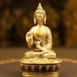 Ekaa Handicrafts Gold Brass Buddha Statue with intricate Carvings-image-81