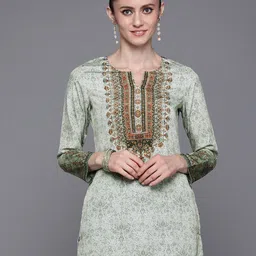 Biba Grey & Green Ethnic Motifs Printed Kurti-image-66