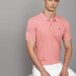 Louis Philippe Jeans Peach Cotton Slim Fit Polo T-Shirt-image-65