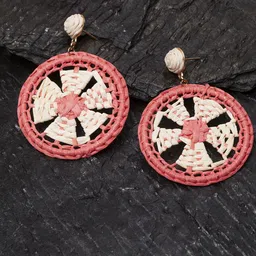 Madame Rose-Gold Plated Coral Orange & Beige Handcrafted Circular Drop Earrings-picture-21