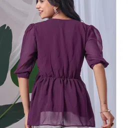 HIALTO Women Casual Georgette Tunic With Floral Embroidery Top image 3