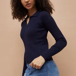 Ginger by Lifestyle Women Ribbed Shirt Collar Regular Top image 5