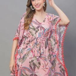 Claura Pink Printed Beachwear Kaftan-picture-2