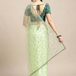 Warthy Ent Green Embellished Saree With Unstitched Blouse image 2