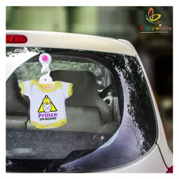 babywish Baby on Board Car Decals Cloth Safety Sign Board Come with One Hanger & One Large Vaccum Suction Prince On Board Triangle Print - Yellow-picture-18