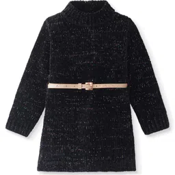 Babyhug Knitted Full Sleeves Woollen Dress - Black-picture-28