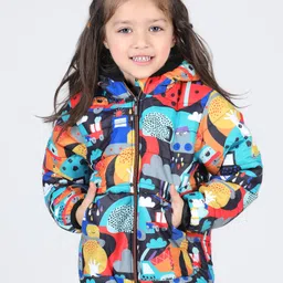 Babyhug Full Sleeve Hooded  Jacket with Abstract Print - Multicolour-image-38