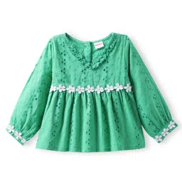 Babyhug Rayon Woven Full Sleeves Top With Frill Detailing & Flower Patch - Green-picture-24