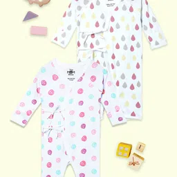 The Mom Store Pack Of 2 Full Sleeves Drops & Rose Printed Rompers - Multi Colour-picture-35