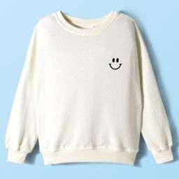 kookie kids india Kookie Kids Terry Knit Full Sleeves Sweatshirt With Smiley Print & Rib - Off White-picture-5