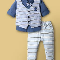 Mini Taurus Sinker Knit Full Sleeves 3 Piece Partywear Suit With Bow Applique - Royal Blue-picture-22