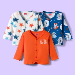 Babyhug 100% Cotton Interlock Knit Full Sleeves Jhablas With Star & Animal Print Pack Of 3 - White Orange & Navy Blue-picture-33
