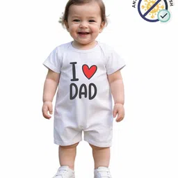 COCOON ORGANICS 100% Cotton Knit Half Sleeves I Love Dad Text Printed Anit Microbial Romper - White-picture-12