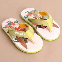 Cute Walk by Babyhug Disney Flip Flops With Moana Graphics - Beige & Green image 2