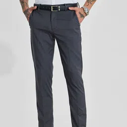 Snitch Men Dark Charcoal Grey Mid-Rise Slim Fit Formal Trouser-picture-12