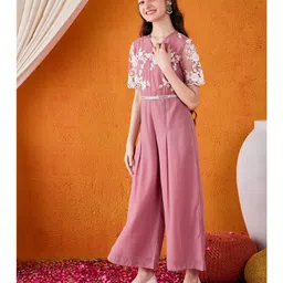 Cherry & Jerry Half Sleeves Floral Embroidered Jumpsuit - Pink image 4