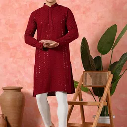7 GEN Men Ethnic Motifs Embroidered Regular Thread Work Kurta with Pyjamas-picture-35