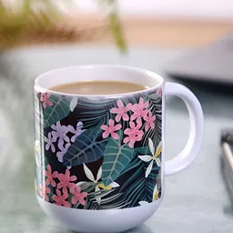 PENTADECO White & Black Floral Printed Ceramic Glossy Mugs Set of Cups and Mugs image 1