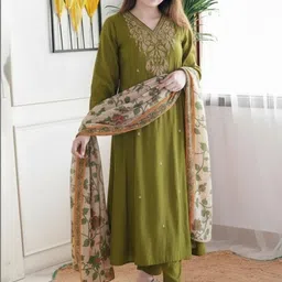KALINI Women Ethnic Motifs Embroidered Regular Thread Work Pure Cotton Kurta with Trousers & With Dupatta-picture-14