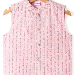 Babyhug Woven Full SleevesSolid Dhoti Kurta Set with Sequin Embroidered Jacket - Pink image 4
