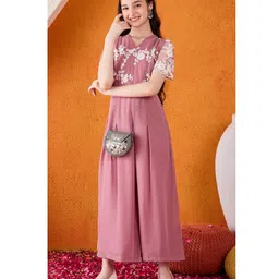 Cherry & Jerry Half Sleeves Floral Embroidered Jumpsuit - Pink image 5