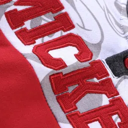 Babyhug Disney Terry Knit Drop Shoulder Full Sleeves Hooded Sweatshirt with Mickey Mouse Graphics & Kangaroo Pocket - Red White & Grey image 4