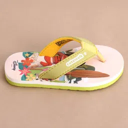 Cute Walk by Babyhug Disney Flip Flops With Moana Graphics - Beige & Green image 4