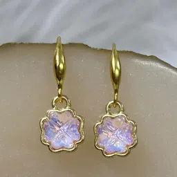 BDIVA Gold-Plated Cubic Zirconia Floral Drop Earrings-image-0