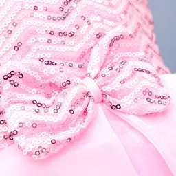 Pine Kids Woven Half Sleeves Party Dress With Sequin & Bow Applique - Pink image 5