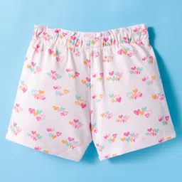 CUCUMBER Sinker Knit Half Sleeves Shorts Night Suit With Heart Print - Pink image 5