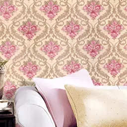 Asian royal Pink & Beige 3D Floral Printed Self Adhesive Wall Sticker-image-99