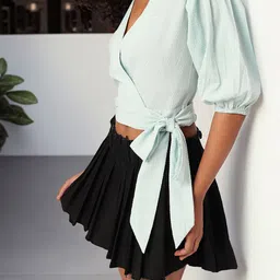 dressberry Tied Up In Style Femme Seersucker Crop Wrap Style Top image 1