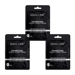 MANCODE Set Of 3 Charcoal Facial Sheet Mask-25ml Each image 1