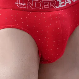 UnderJeans by Spykar Men Red & White Printed Cotton Basic Briefs UJMBRPBS033Red image 3