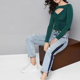 Veni Vidi Vici Women Teal Green Solid Fitted Crop Top-image-64