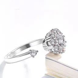 Saizen Rhodium-Plated & Silver CZ-Studded Adjustable Finger Ring-picture-40