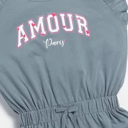 Here&Now X Game Begins Girls Typography Printed Flutter Sleeve Cotton Fit & Flare Dress image 3