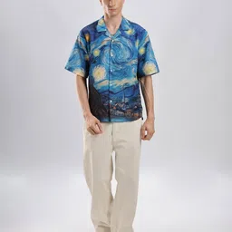 I'M HERE Unisex Relaxed Fit Abstract Printed Cuban Collar Casual Shirt image 2