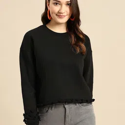 Sangria Women Black Drop Shoulder SleevesSweatshirt image 5