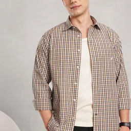 Nautica Men Premium Slim Fit Checked Pure Cotton Casual Shirt-image-95