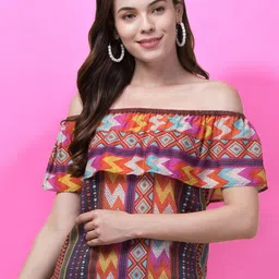 INUKA Women Multicoloured Off-shoulder Ikat Print Top-picture-35