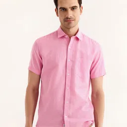 Red Flame Vertical Striped Cotton Linen Casual Shirt image 1